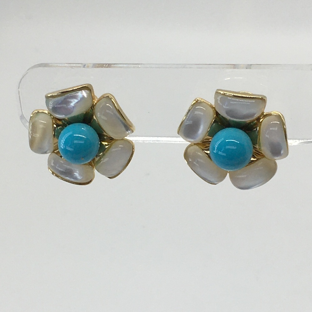 14K Mother of Pearl and Turquoise Earrings